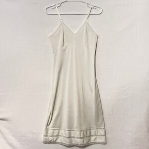 Vintage Slip Dress Womens Bust Size 12 34 White Lace, Knee Length Nightgown